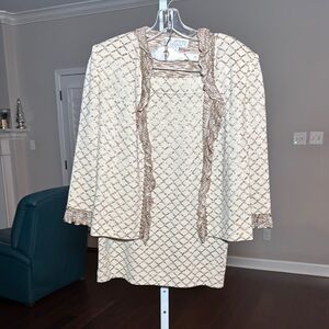 St John Cream and Tan Knit Jacket and Skirt Set